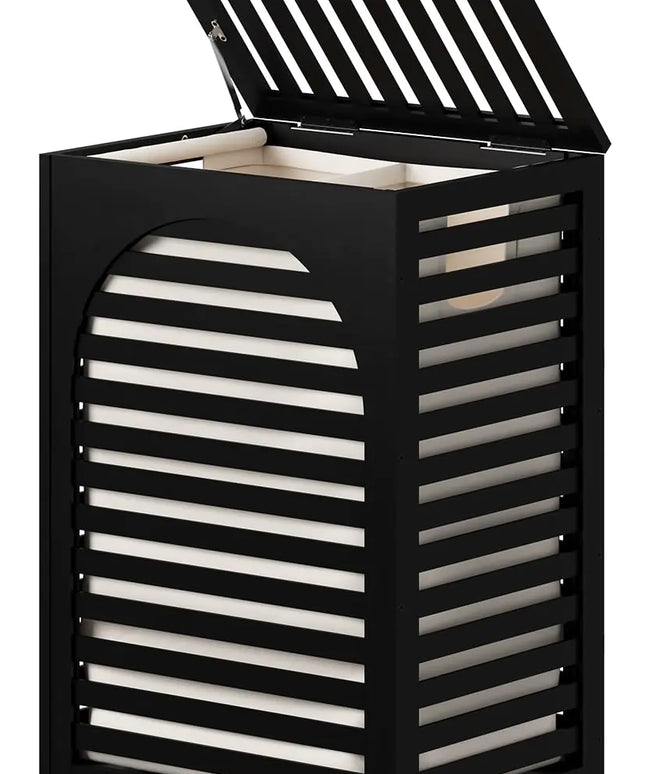 Black Laundry Hamper Laundry Hamper with Lid 22.5 Gallon (85L) Bamboo Wood Clothes Laundry Basket with Lid and Handles Removable Liner